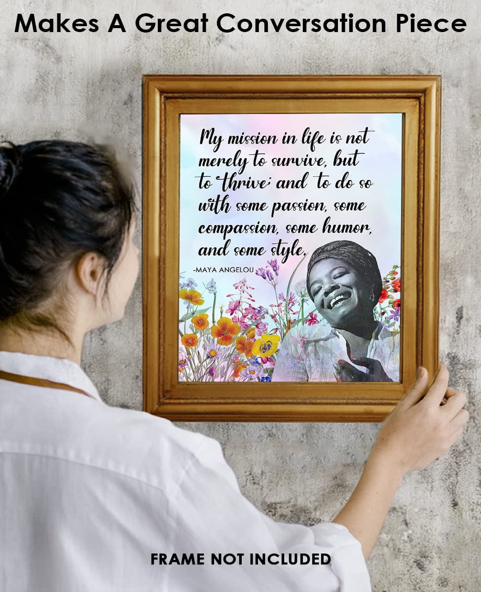 Inspirational Wall Art Poster "My Mission in Life is not Merely…", Maya Angelou 8x10 Motivational Wall Art & Positive Affirmations Wall Decor for Bedroom, Teen Girl, Boy & Office Decor for Men, Women