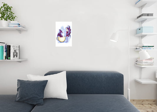 Get Out Of My Hot Tub Dragon In Cup With Fairy by Amy Brown Fantasy Poster Drawing Purple Dragon Hot Cup Coffee Tea Cool Wall Decor Art Print Poster 12x18