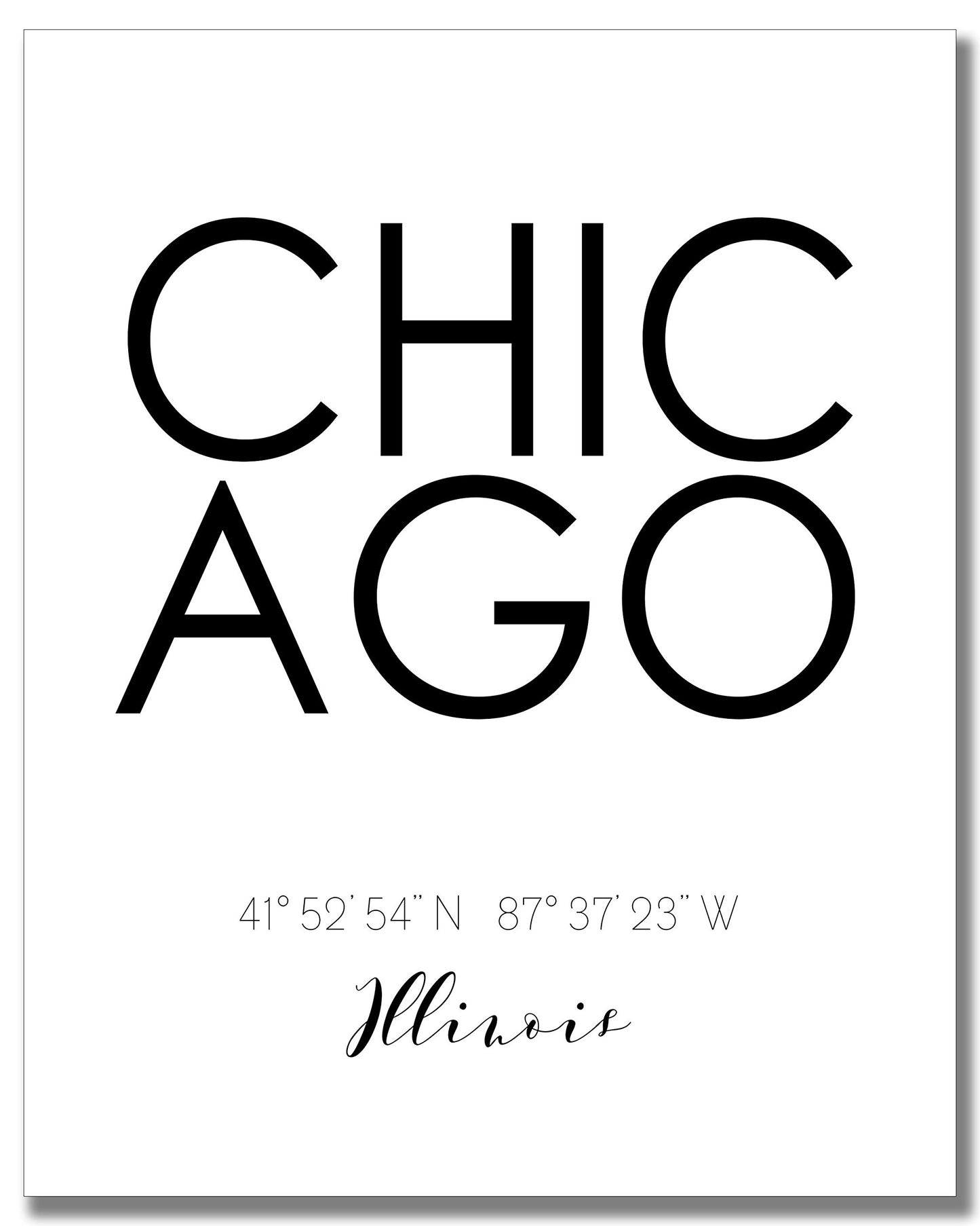 Chicago City Skyline Wall Décor Prints - Set of 2 (8x10) Art Photos - Typography Minimalist Poster