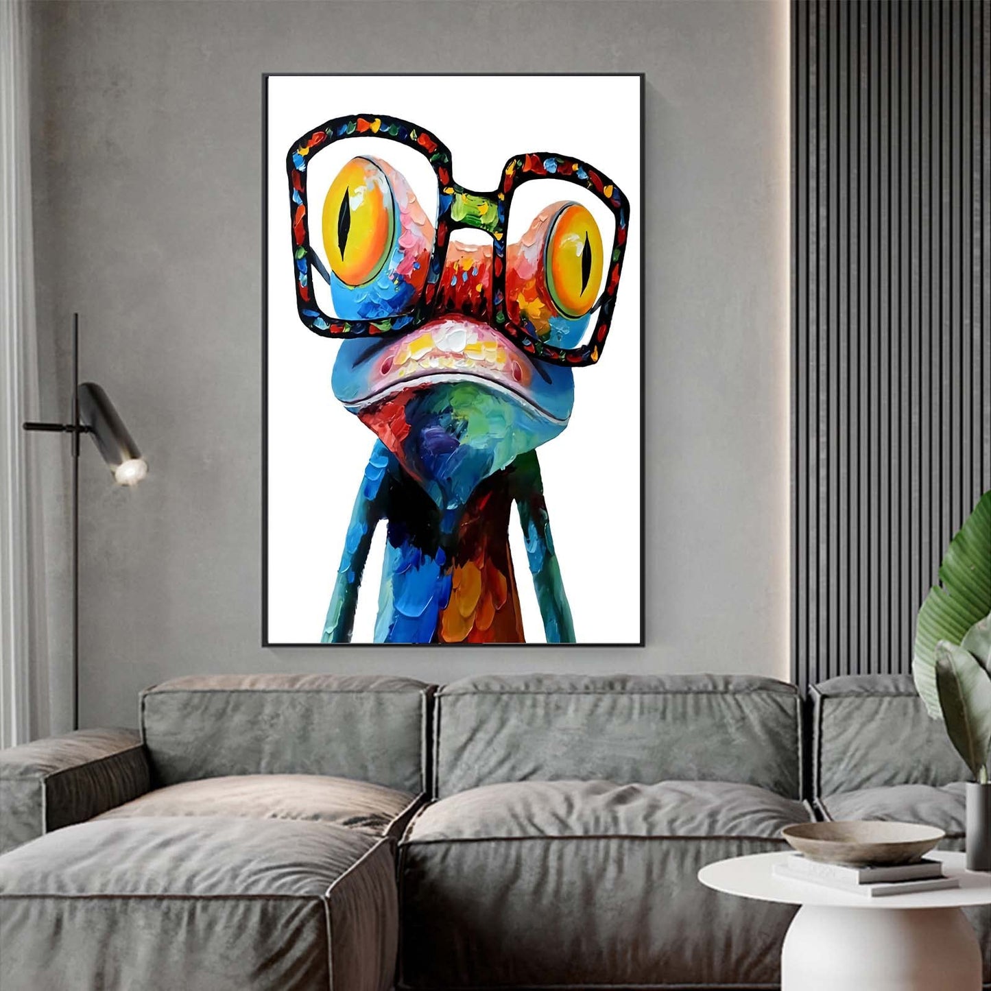 Cute Frog Wall Art Canvas Paintings Colorful Funny Frog with Glasses Pictures, Abstract Animals Canvas Wall Art Posters Prints for Bedroom Living Room Kitchen Bathroom Office Wall Decor