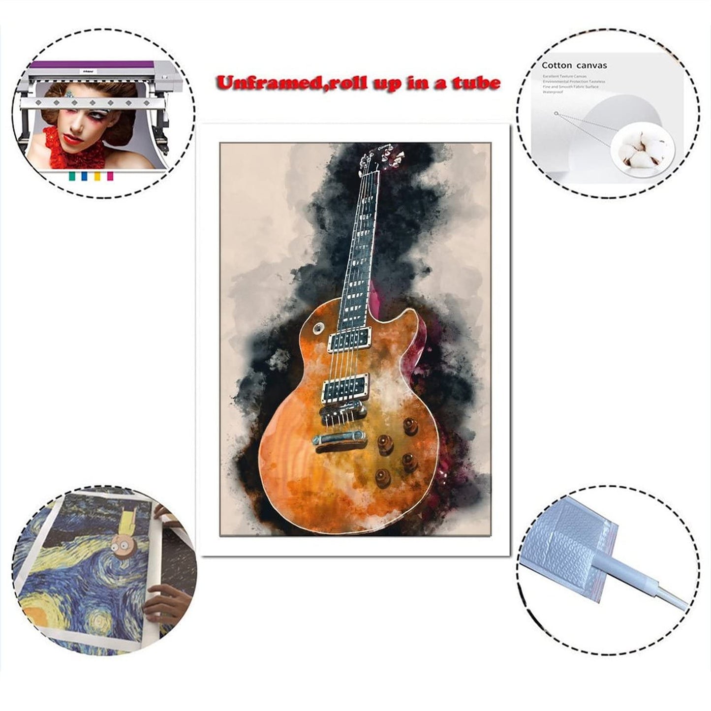 Zbin Vintage Style Guitar Miusic Canvas Art Print Posters Rock N Roll Musical Instruments Painting Pictures Concert House Bar Home Wall Decor Prints 16x24 inch, 16x24inch(40x60cm)