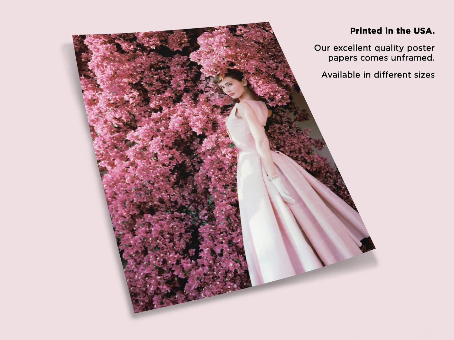 Audrey Hepburn Poster Gift Pink Mood Portrait Audrey Hepburn Poster Print Art for Office Decor 8" x 12"
