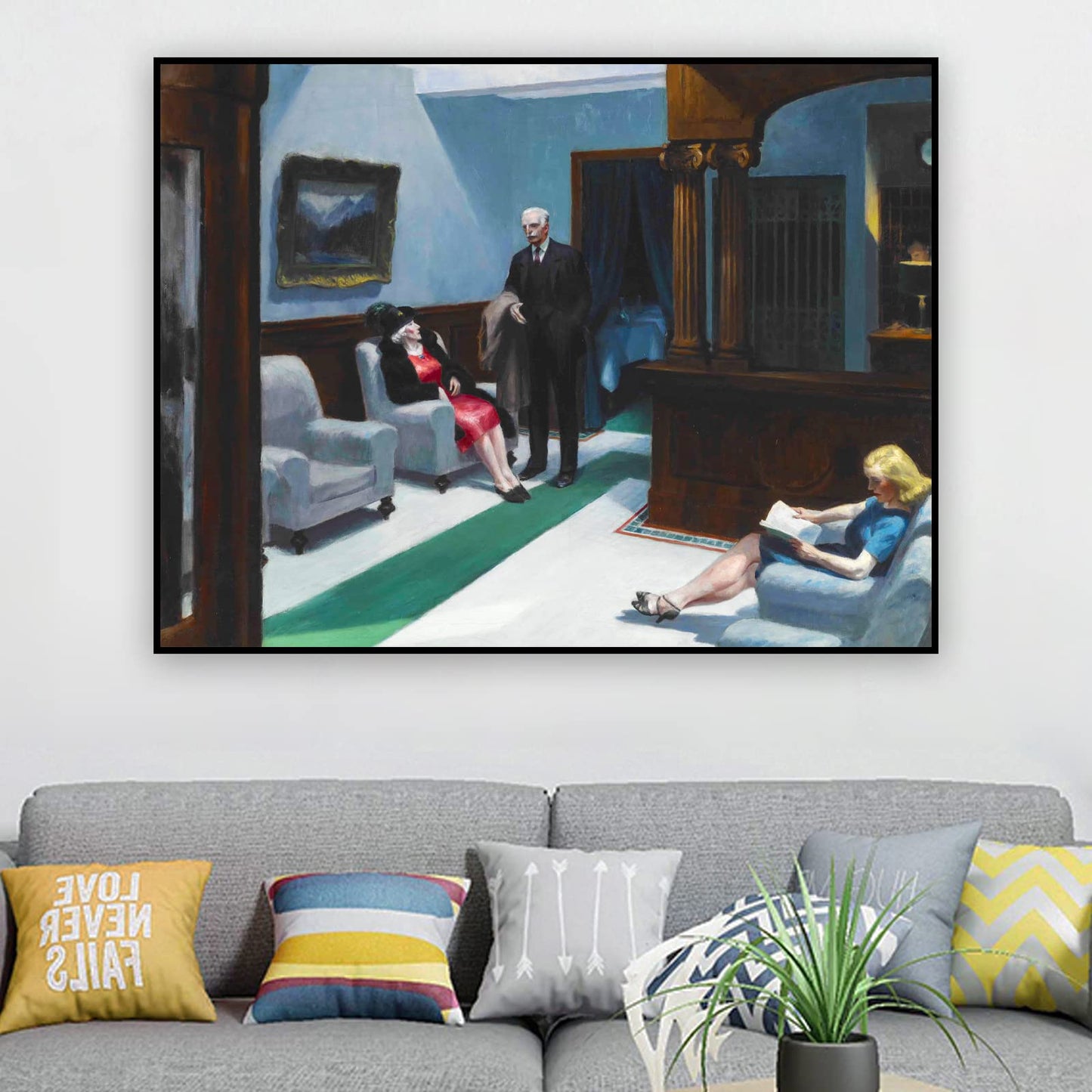 KWAY Edward Hopper Prints - Hotel Lobby Poster - Cool Canvas Wall Art - Famous Paintings Reproductions Modern Artwork for Living Room Bedroom Unframed (12x16in/30x40cm)