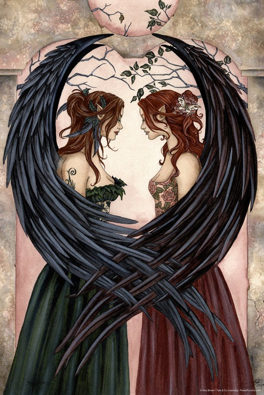 Sisters by Amy Brown Fairy Heart Wings Embrace Fantasy Poster Butterfly Elf Love Magical Cool Wall Decor Art Print Poster 12x18