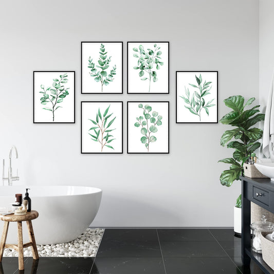 Sage Green decor Room Botanical Plant Wall Art Prints Eucalyptus Prints with Green Leaves Watercolor Wall Posters Boho Wall Decor Minimalist Wall Art for Farmhouse Living Room Bedroom Kitchen (8x10