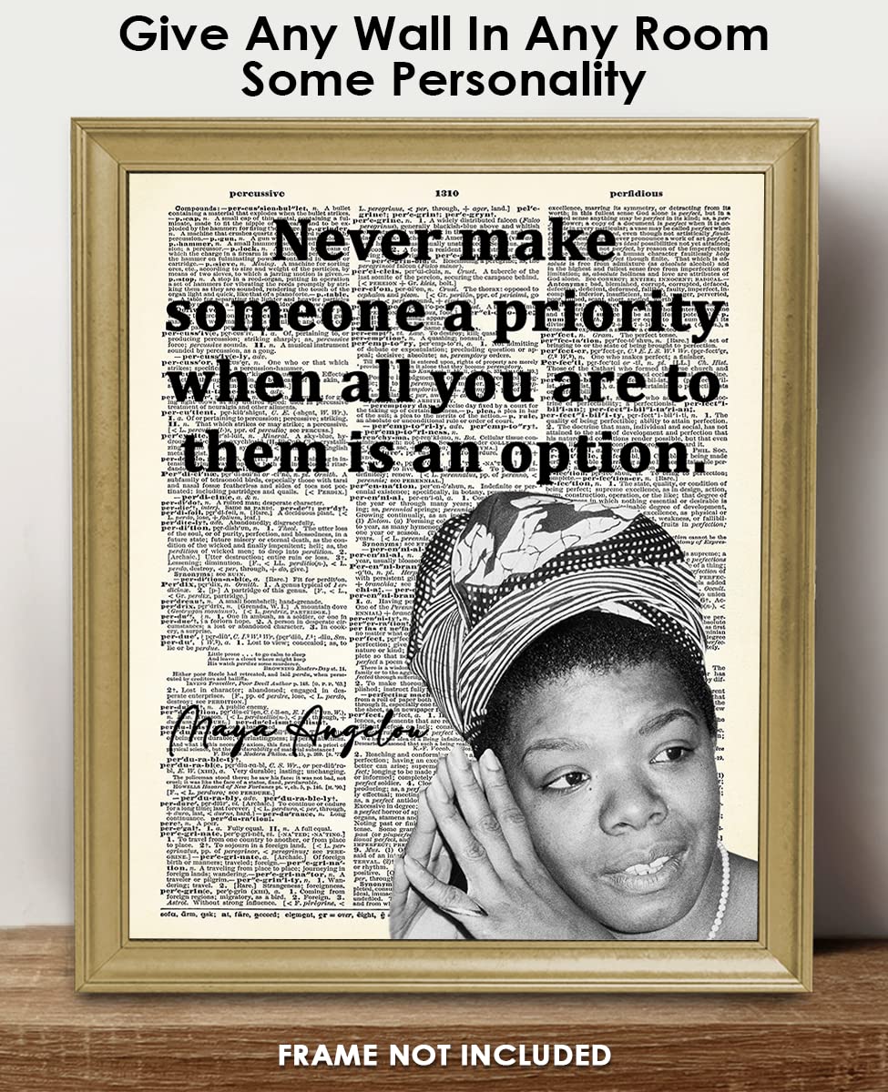 Inspirational Wall Art Poster "Never Make Someone a…", Maya Angelou 8x10 Dictionary, Motivational Wall Art & Positive Affirmations Wall Decor for Bedroom, Teen Girl, Boy & Office Decor for Men, Women