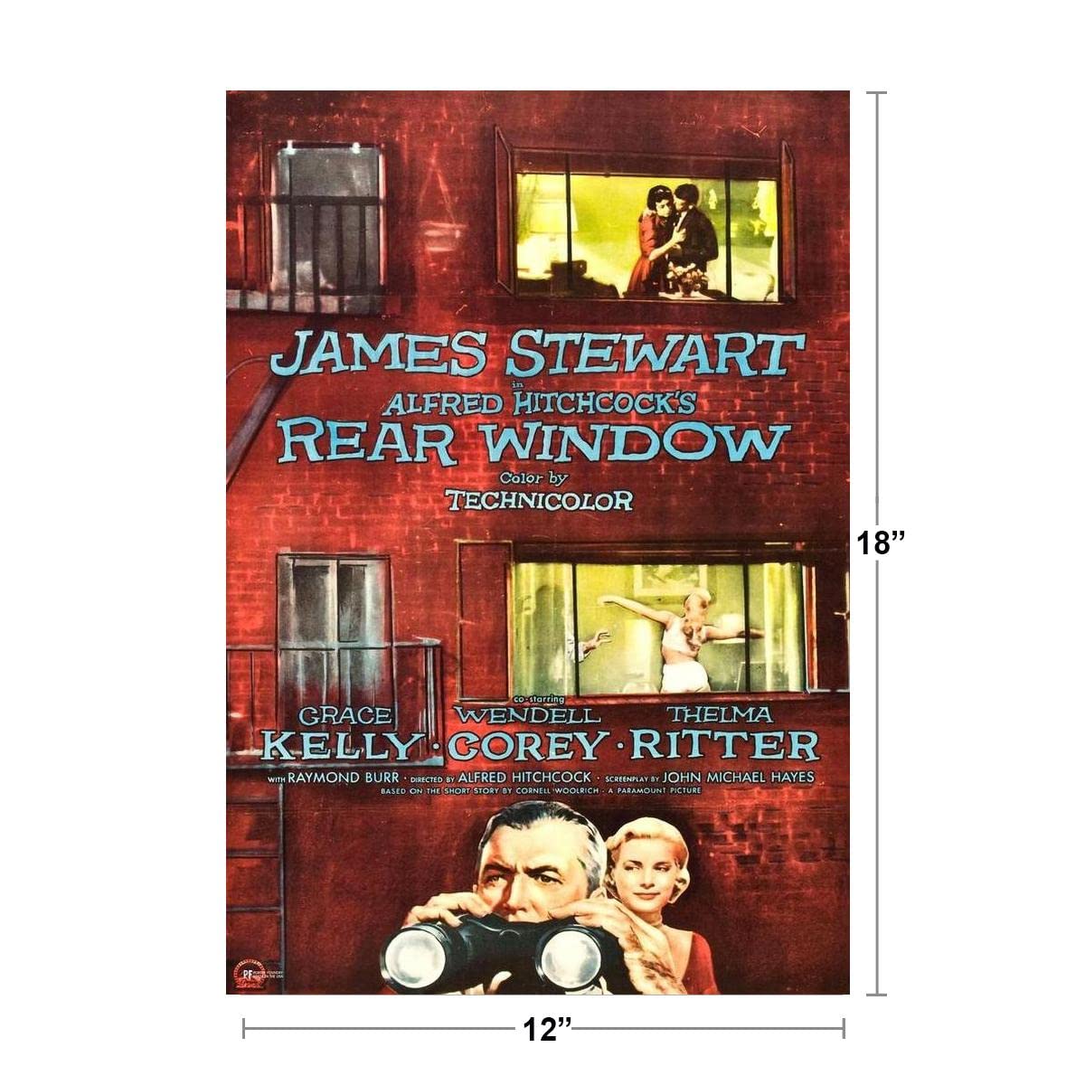 Rear Window Alfred Hitchcock Movie Poster Movie Theater Decor James Stewart Poster Grace Kelly Mystery Suspense Film Noir Classic Hollywood Horror Cool Wall Decor Art Print Poster 12x18