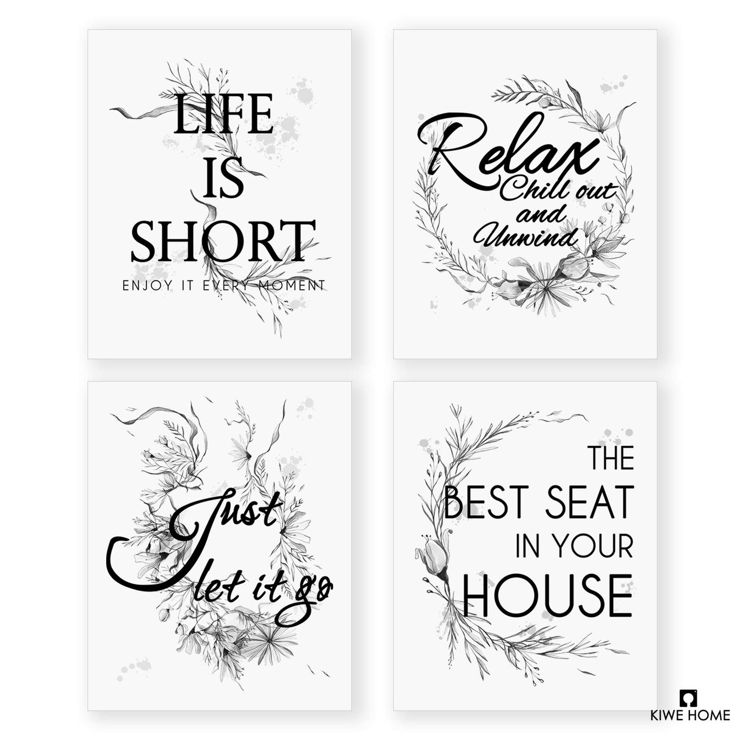 Wall Decor Quotes Saying Prints, 8x10 Textured Watercolor Black White Pictures Words Poster, Bathroom, Home Office Toilet Living Room Dining (Frames Not Included)
