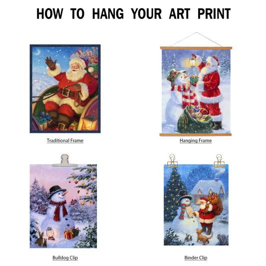 INFUNLY Set of 9 Merry Christmas Wall Art Print Santa Claus Wall Art Pictures UNFRAMED Winter Snowman Canvas Painting Posters 8X10 for Merry Christmas New Year Living Room Home Wall Decor