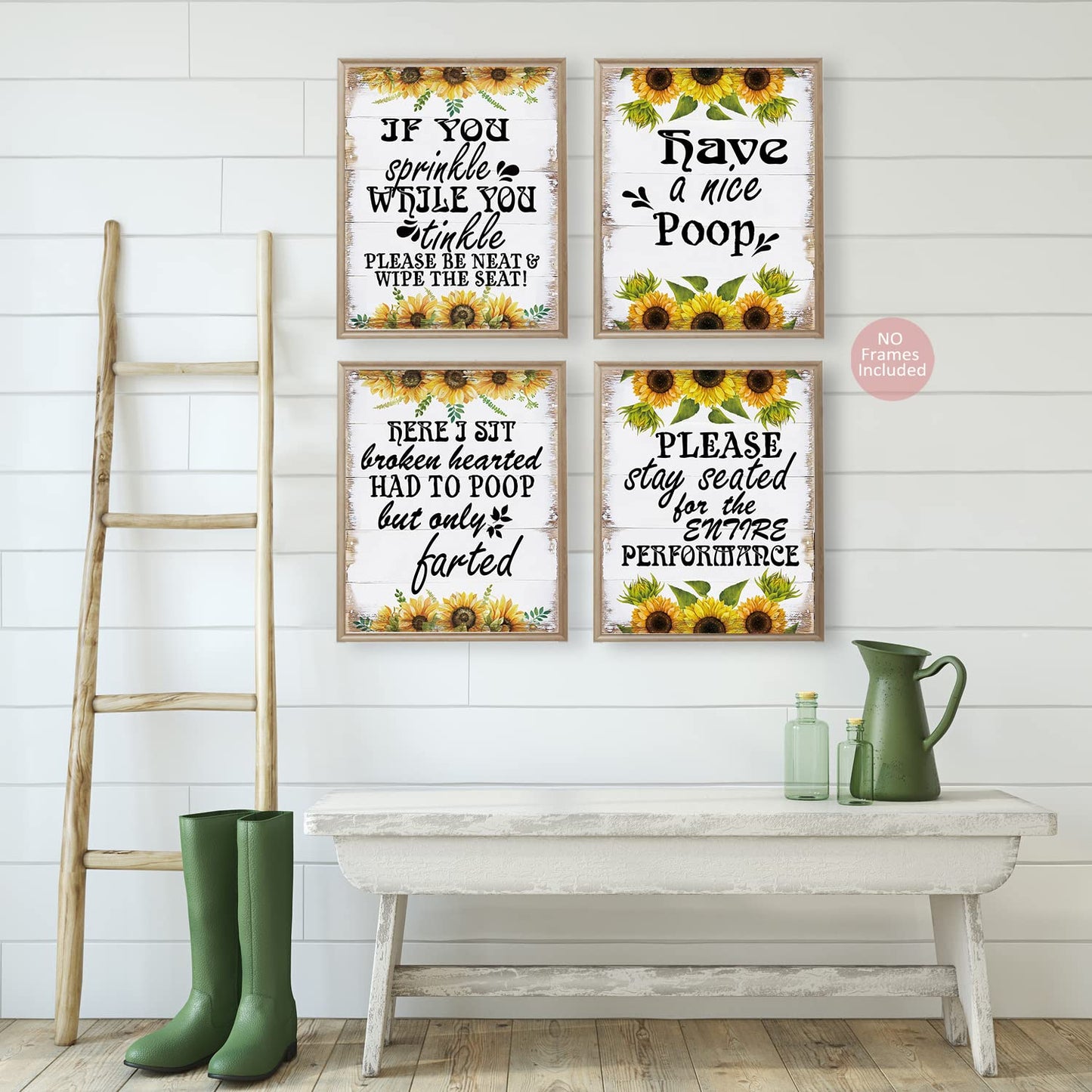 MTL HOE Bathroom Quotes and Sayings Art Prints,Funny Bathroom Rules Wall Decor Poster, Funny Signs for Bathroom, Sunflower Funny Bathroom Wall Art Decor, Set of 4, 8 X 10 in UNFRAMED