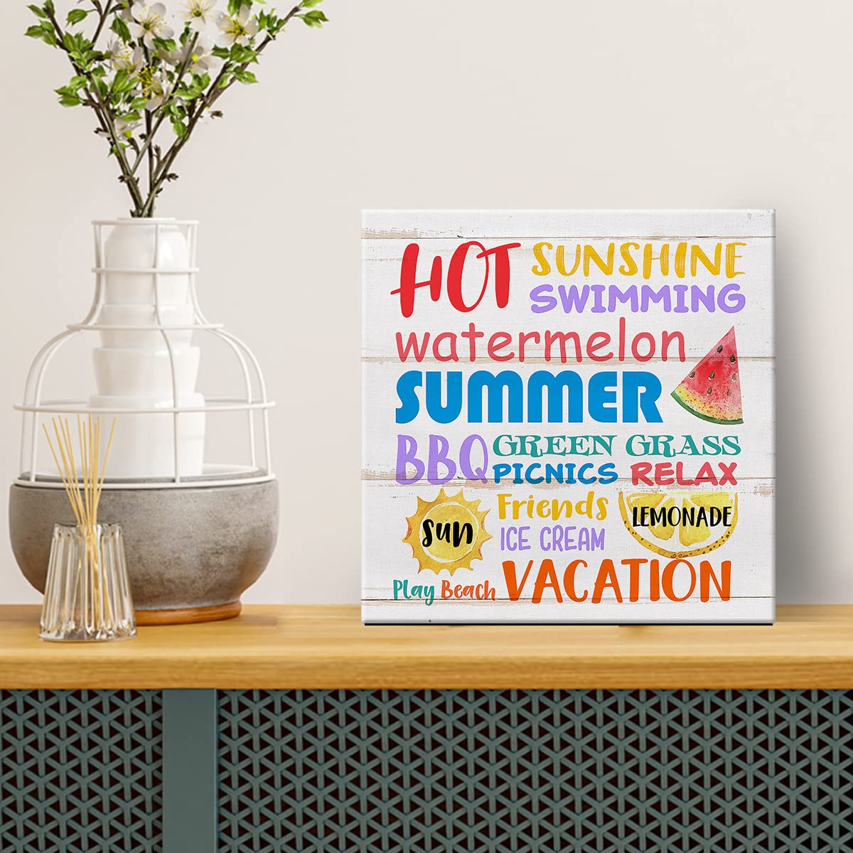 Country Summer Canvas Prints Wall Art Decor Summer Subway Poster Painting Framed Artwork Summer Words Desk Signs Rustic Home Shelf Wall Decoration 8 x 8 Inch