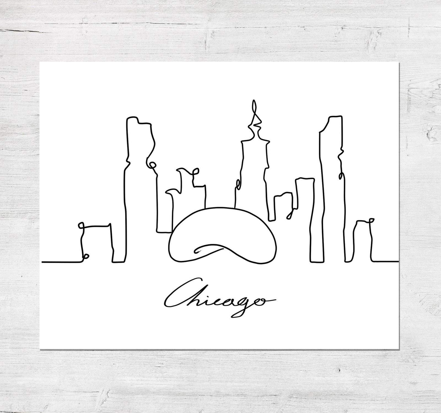 Chicago Skyline Wall Decor Art, Fine Line Print, Minimalist Wall Art, Modern One Line Art, Chicago Landmark Poster, City Skyscraper Poster 8x10 inches UNFRAMED