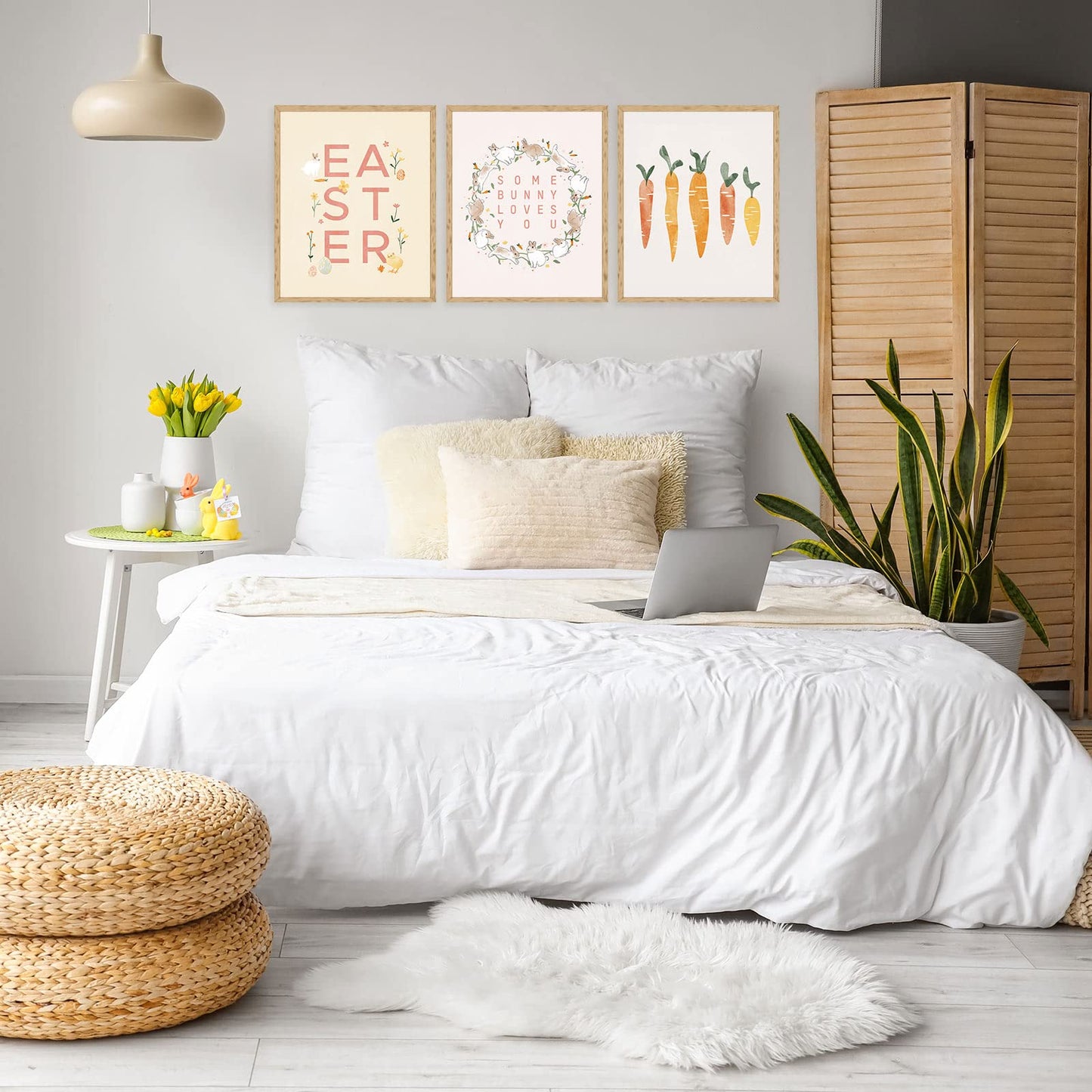 AnyDesign 9Pcs Easter Wall Art Prints Decorative Easter Egg Rabbit Bunny Floral Canvas Art Posters for Spring Holiday Home Gallery Living Room Bedroom Decor, 8 x 10 Inch, Unframed