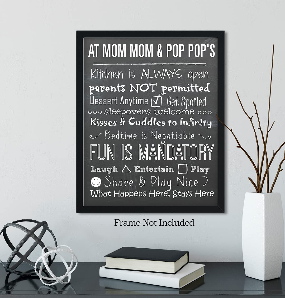 Grandparents House Rules Sign Wall Art Poster, Canvas or Print - Grandparents Day Gift Ideas - Gifts for Grandparents - Best Gifts for Grandparents Wall Decor - 8x10 unframed print