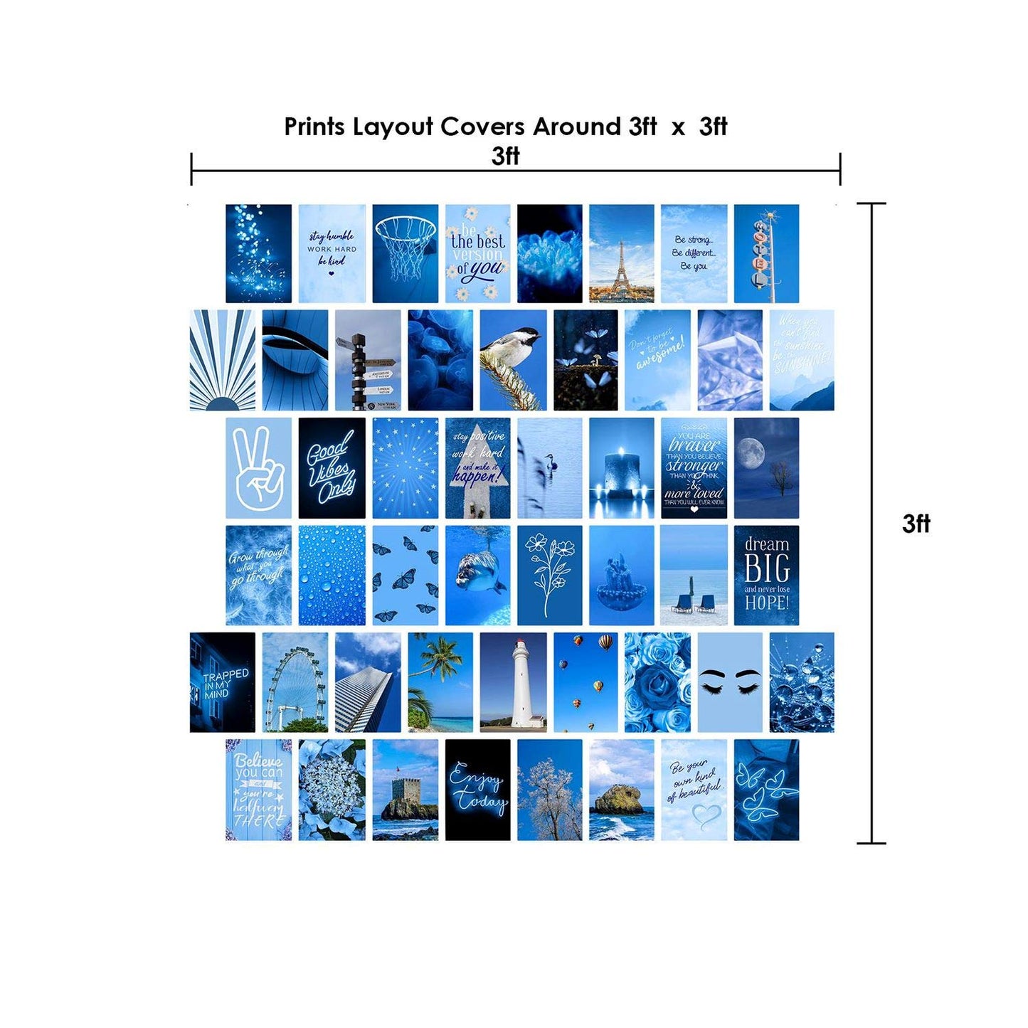 WOONKIT Blue Wall Collage Kit Aesthetic Pictures, Room Decor for Teen Girls, Blue Wall Room Bedroom Dorm Decor, Blue Wall Posters Prints, Photo Collage Kit, Trendy Teen, 50pcs 4x6 inch