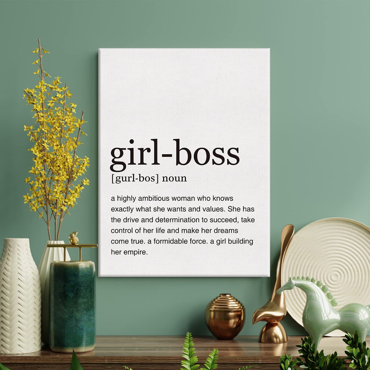 LEXSIVO Girl Boss Definition Print Canvas Wall Art Home Office Decor Modern Girl Boss Quote Painting 12x15 Canvas Poster Framed Ready to Hang Artwork