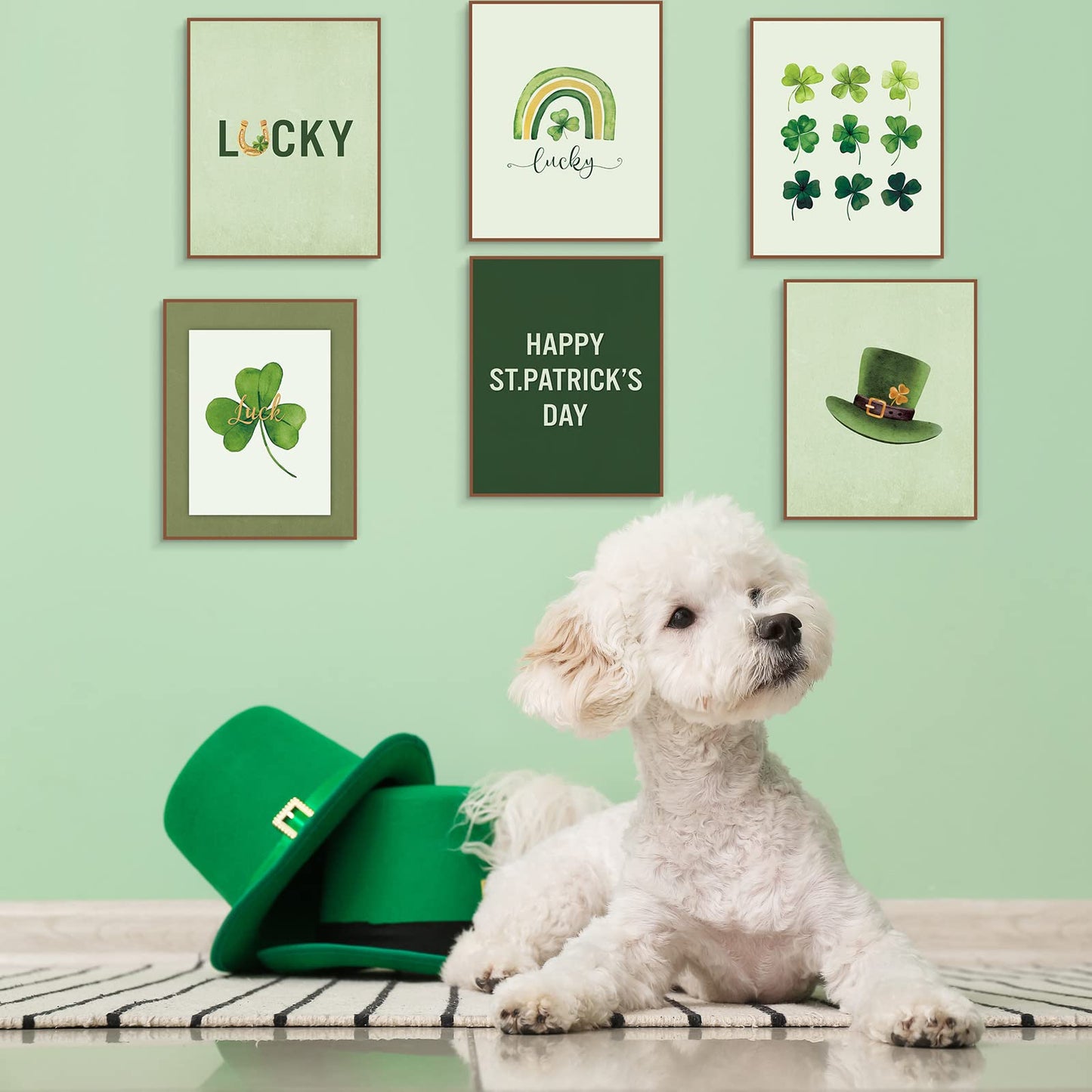 Geyee 6 Pcs St. Patrick's Day Boho Wall Art 8 x 10 In Canvas Pastel Aesthetic Wall Decor Unframed Bedroom Decor Pictures for Wall Holiday Poster Prints for Living Room (Shamrock)