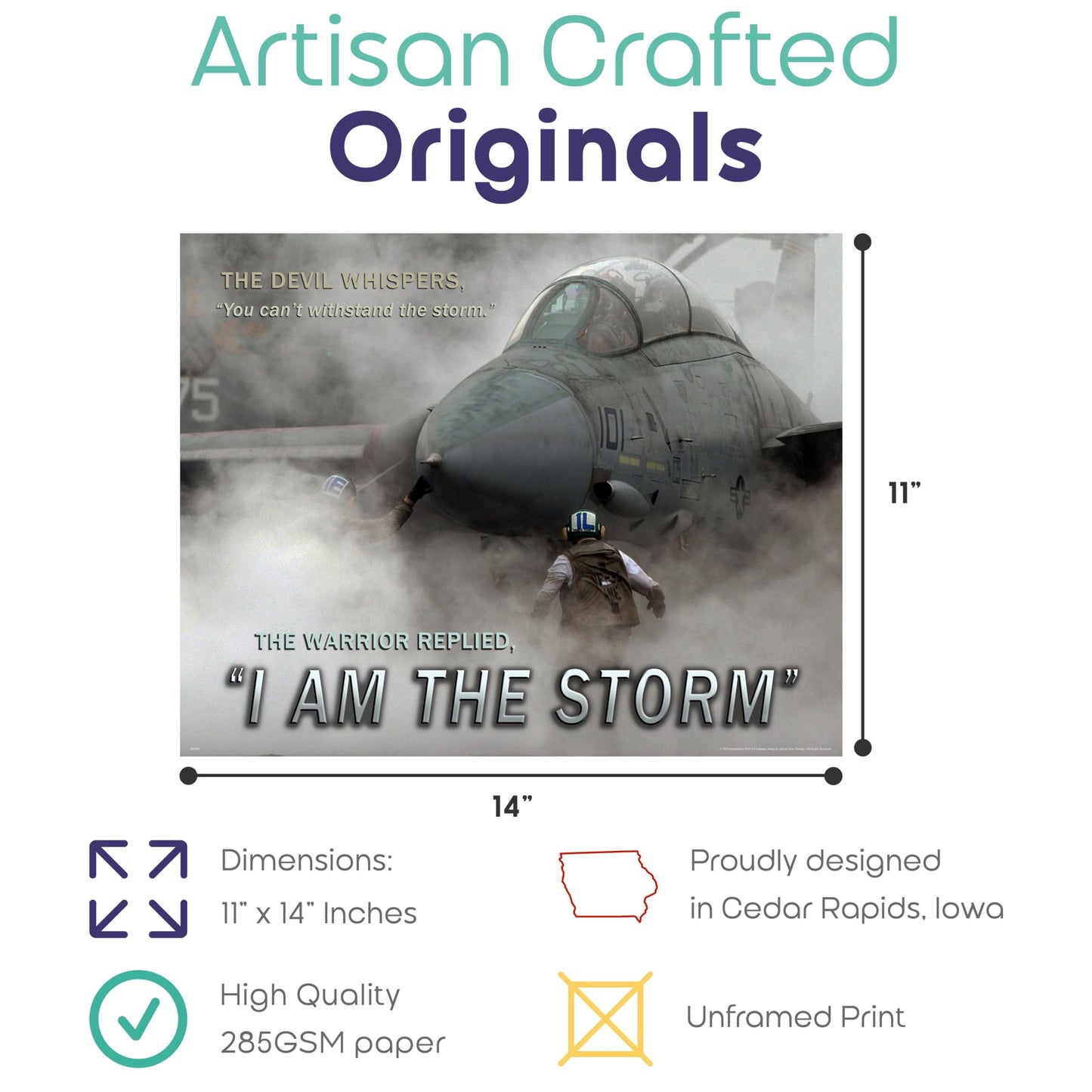 Inspirational Wall Art Co. - I Am The Storm - Air Force Jet Aircraft Branch Veteran Sunset Sky Infantry Motivational Players Quotes Posters - Print Home Gift Bedroom Decor - 11X14 inches