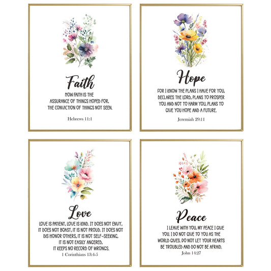 Biblical Inspirational Wall Art Posters, Motivational Bible Verse Printable, Faith Hope Love Peace Wall Art, Set of 4 8x10 In Bible Art, Scripture Wall Art, Christian Wall Decor, Bedroom Psalm Prints