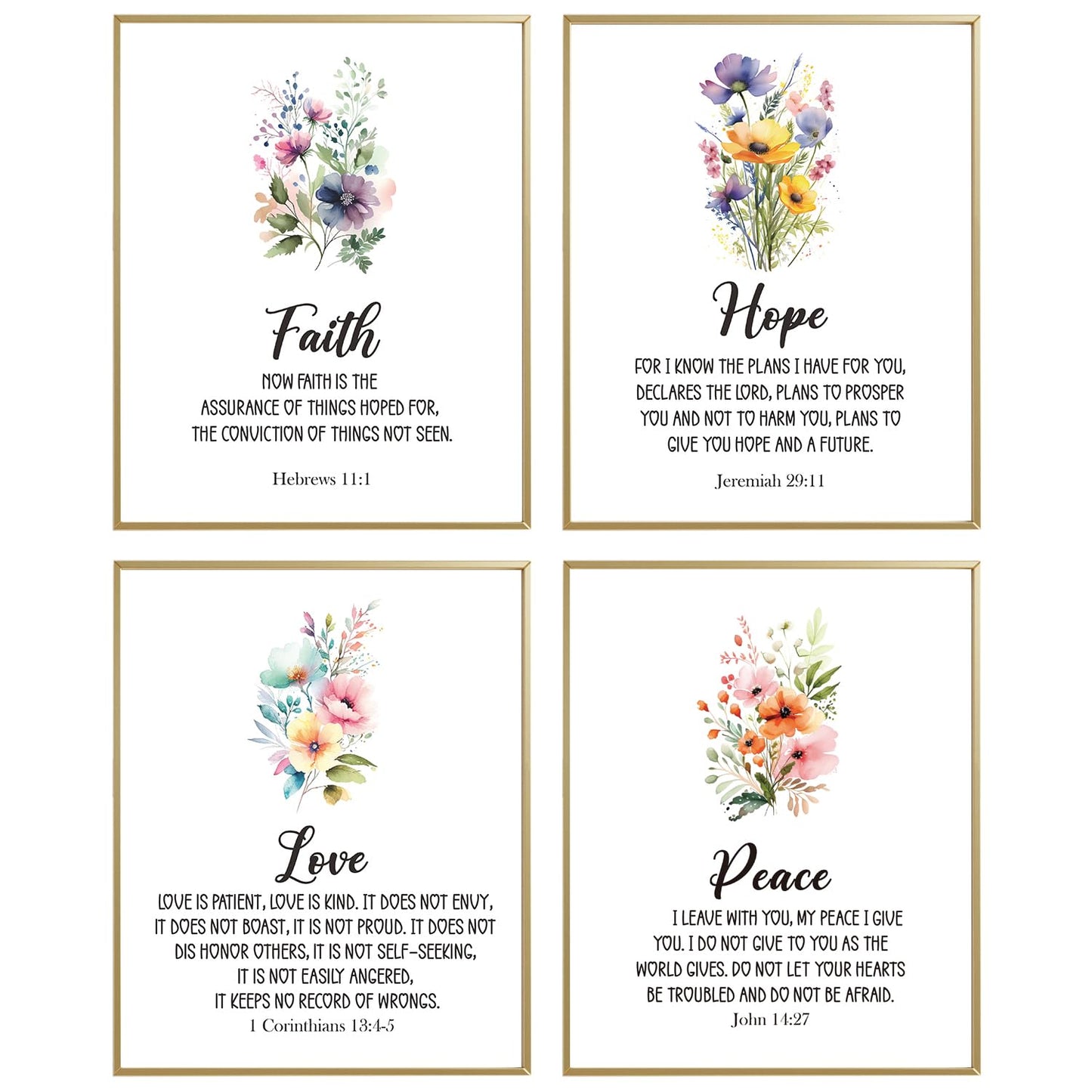 Biblical Inspirational Wall Art Posters, Motivational Bible Verse Printable, Faith Hope Love Peace Wall Art, Set of 4 8x10 In Bible Art, Scripture Wall Art, Christian Wall Decor, Bedroom Psalm Prints