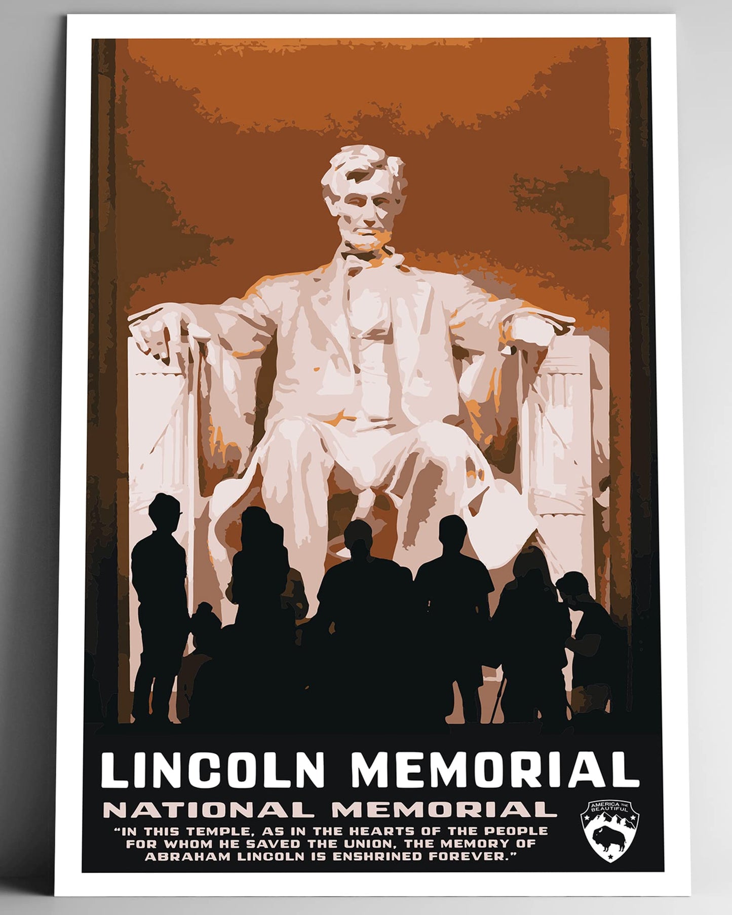 Lincoln Memorial National Memorial Vintage-Style Travel Poster - 8x10-12x18-18x24-24x36 / 4x6 Postcard WPA Style Art Print Washington DC USA Abraham Lincoln (8x10 Inch Poster)