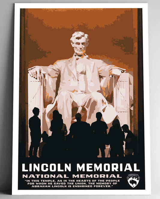 Lincoln Memorial National Memorial Vintage-Style Travel Poster - 8x10-12x18-18x24-24x36 / 4x6 Postcard WPA Style Art Print Washington DC USA Abraham Lincoln (8x10 Inch Poster)