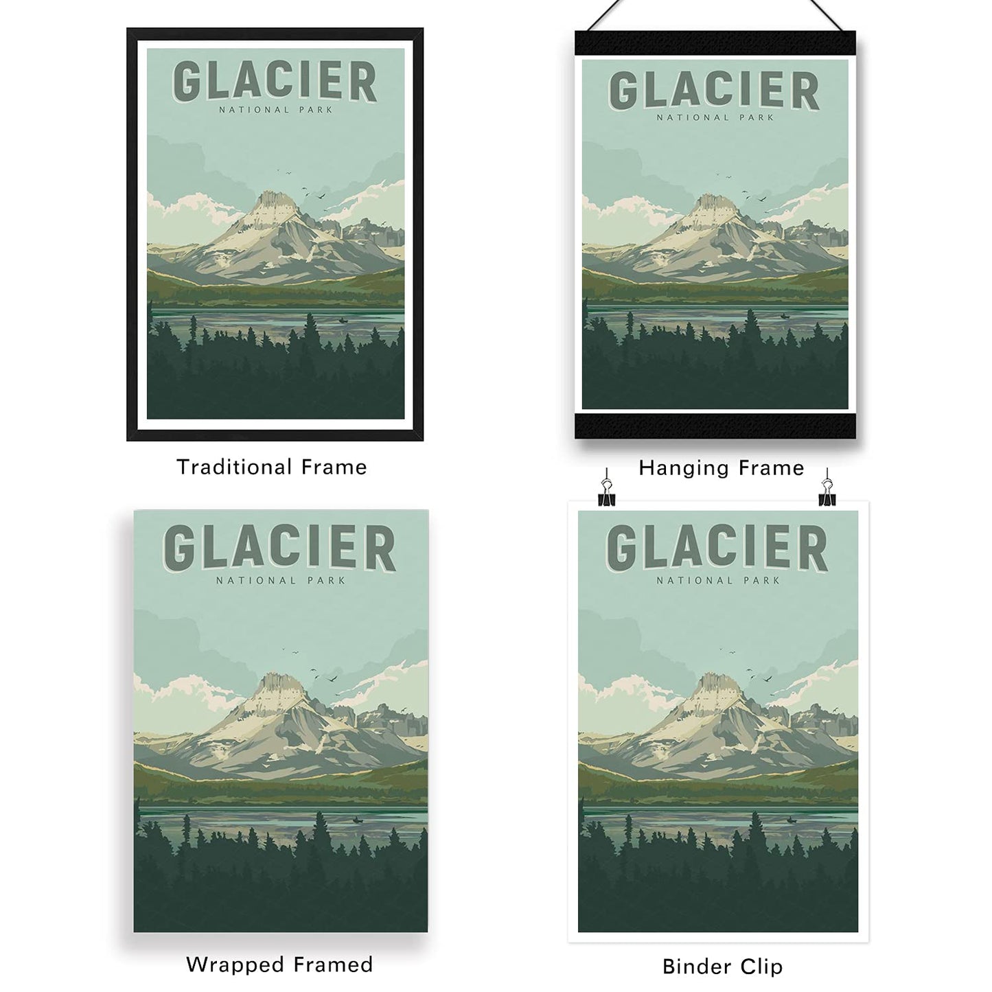 xtvin Glacier National Park Posters Vintage Wall Art Print Decor Painting Gift National Parks of the USA Home Decoration Stickers (12X18 inch)