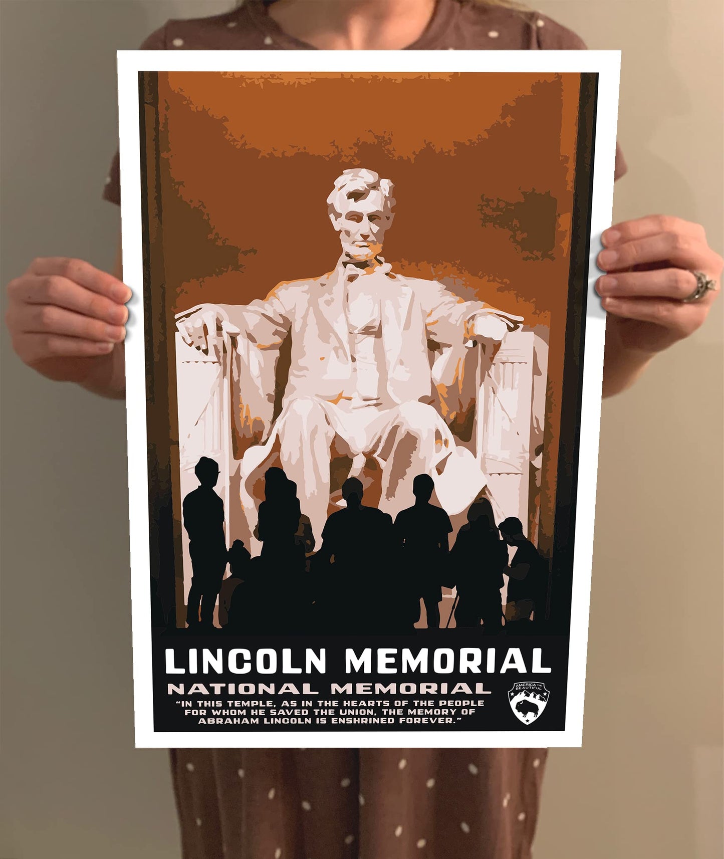 Lincoln Memorial National Memorial Vintage-Style Travel Poster - 8x10-12x18-18x24-24x36 / 4x6 Postcard WPA Style Art Print Washington DC USA Abraham Lincoln (8x10 Inch Poster)