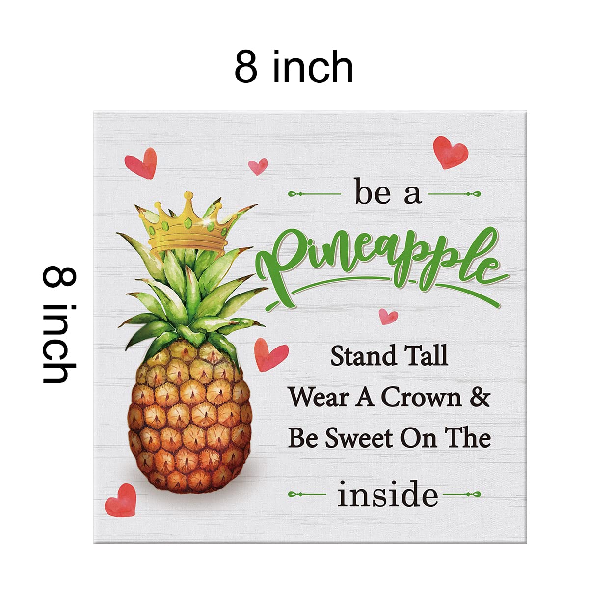 Positive Summer Canvas Prints Wall Art Decor Desk Sign Be a Pineapple Quote Poster Painting Framed Artwork 8 x 8 Inch Girl Daughter Room Home Office Shelf Wall Decoration