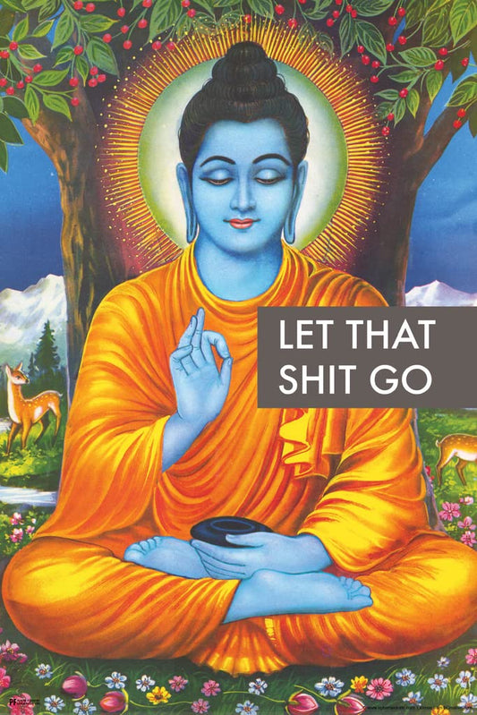 Buddha Let That Sht Go Funny Aesthetic Motivational Quote Dorm Room Positive Affirmation Yoga Good Vibes Cool Wall Decor Art Print Poster 12x18