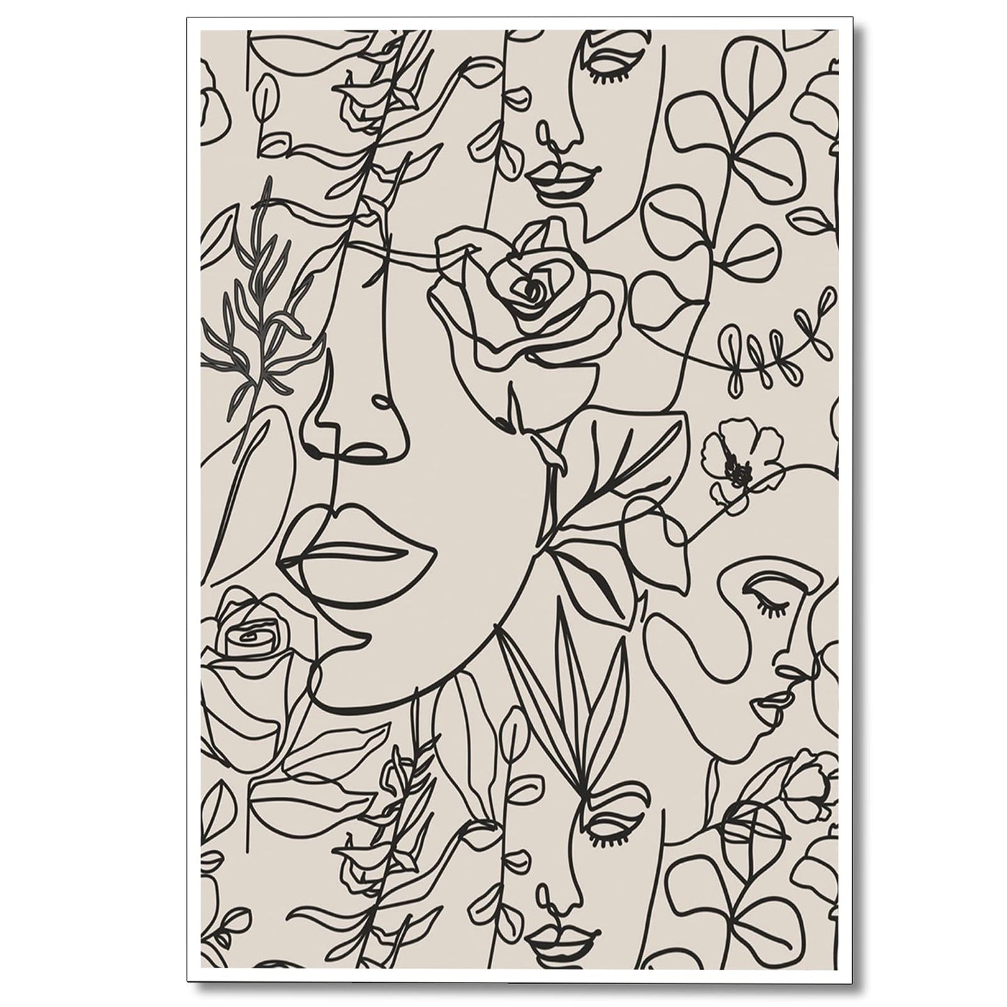 Modern Abstract Women Faces Canvas Wall Art Minimalist Line Boho Botanical Flower Aesthetic Posters Contemporary Black Female Floral Drawing Prints Paintings Decor for Girls Bedroom 12x16in Unframed