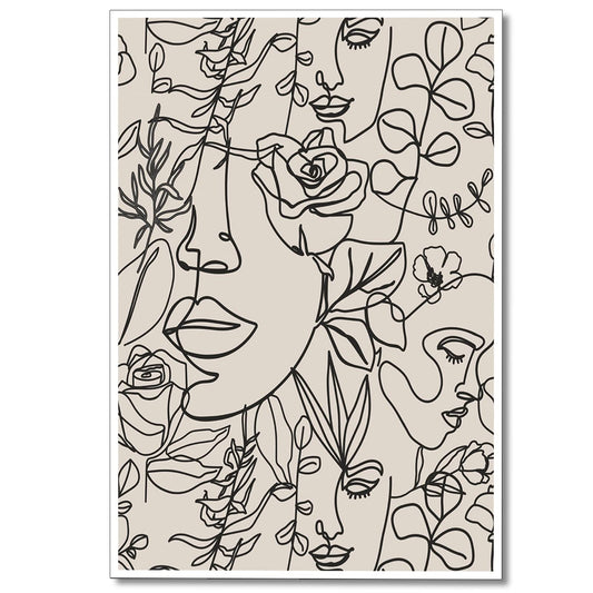 Modern Abstract Women Faces Canvas Wall Art Minimalist Line Boho Botanical Flower Aesthetic Posters Contemporary Black Female Floral Drawing Prints Paintings Decor for Girls Bedroom 12x16in Unframed