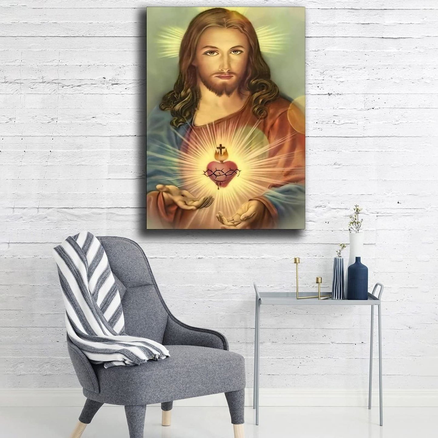 FireDeer Catholic Jesus Poster Print On Canvas Painting Christian God Pictures for Living Room No Frame (Sacred Heart of Jesus-1,8x12inch)