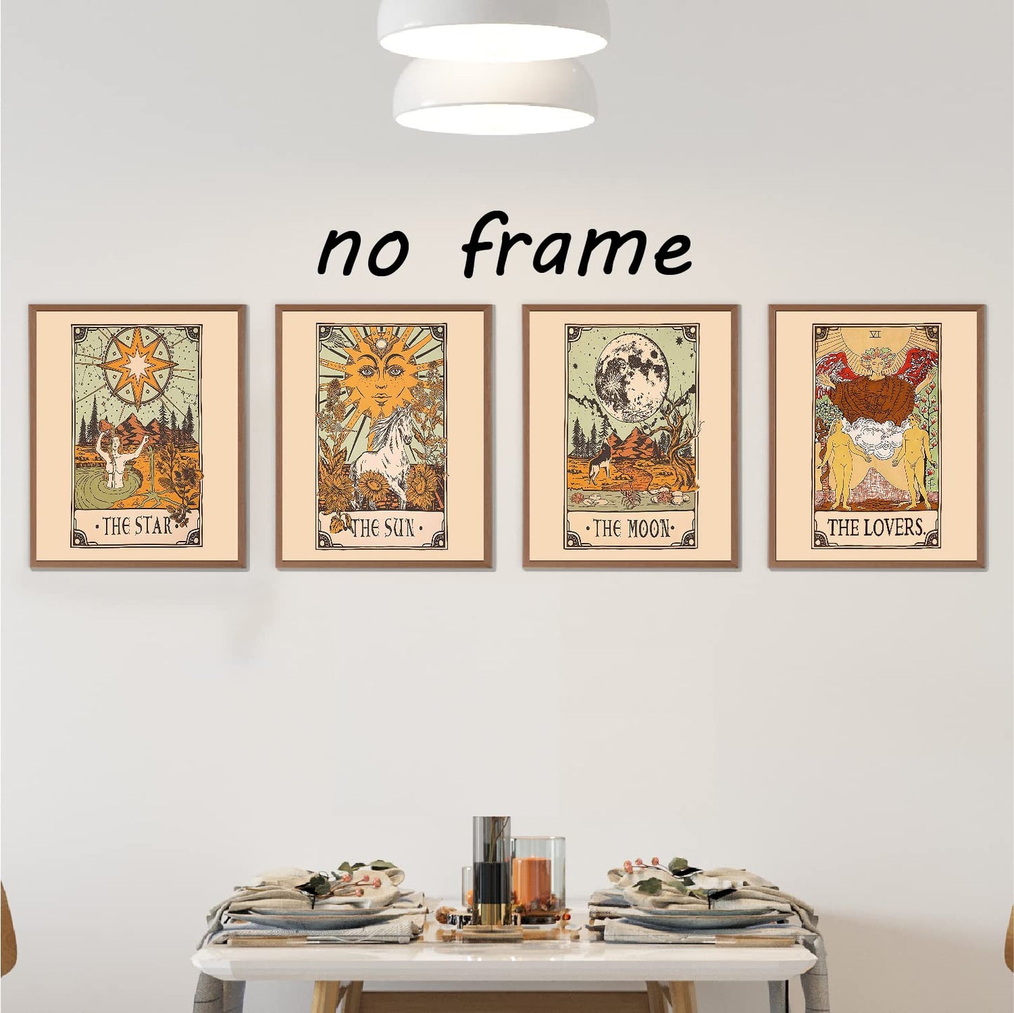 VNWEK Retro Tarot The Sun Moon Star And The Lovers Wall Art Poster Prints Unframed 8”x10”Set Of 4,Tarot Themed Decorations for Home Girls Room Dorm,Daughter Sister Astrology Tarot Lovers Gifts