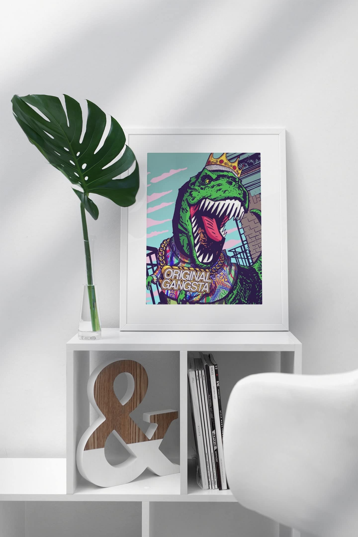 Dinosaur Poster T Rex Original Gangsta Dino for Kids Toddler Child Children Funny Cartoon Cute Picture Nursery Photograph Education Educational Classroom Cool Wall Decor Art Print Poster 12x18