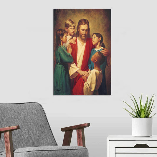 ZTJ Jesus Christ with Children Canvas Art Poster and Wall Art Picture Print Modern Family Bedroom Decor Posters 08x12inch(20x30cm)
