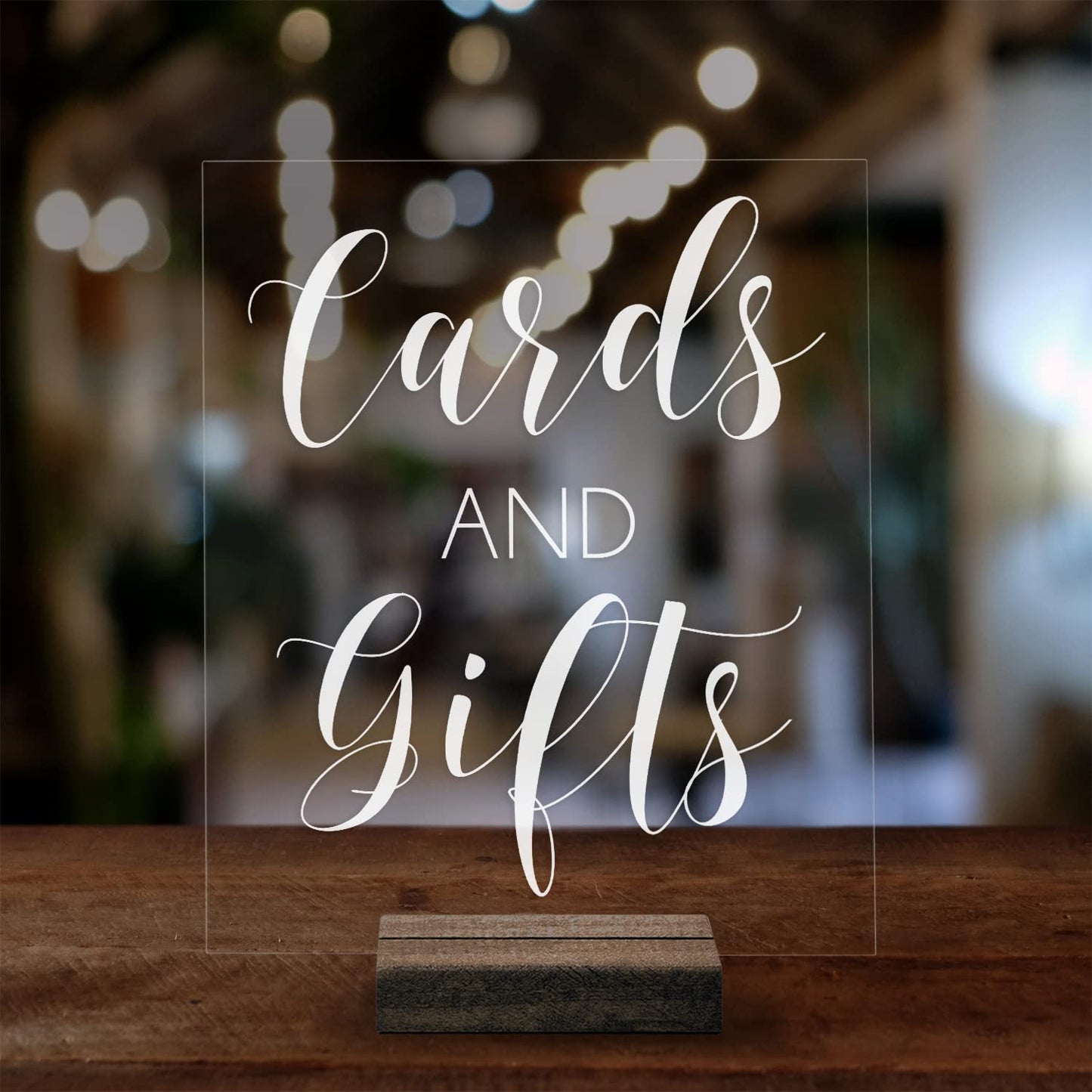 Cards and Gifts Acrylic Sign With Acrylic Base | 8x10 Lucite Wedding Decor | Acrylic Wedding Cards Table Sign (8X10, Dark Walnut Stand)