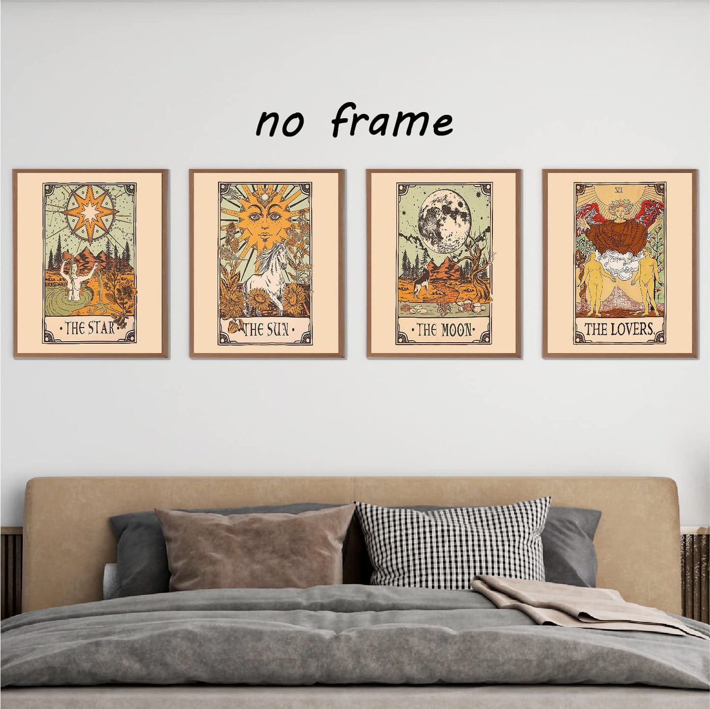 VNWEK Retro Tarot The Sun Moon Star And The Lovers Wall Art Poster Prints Unframed 8”x10”Set Of 4,Tarot Themed Decorations for Home Girls Room Dorm,Daughter Sister Astrology Tarot Lovers Gifts