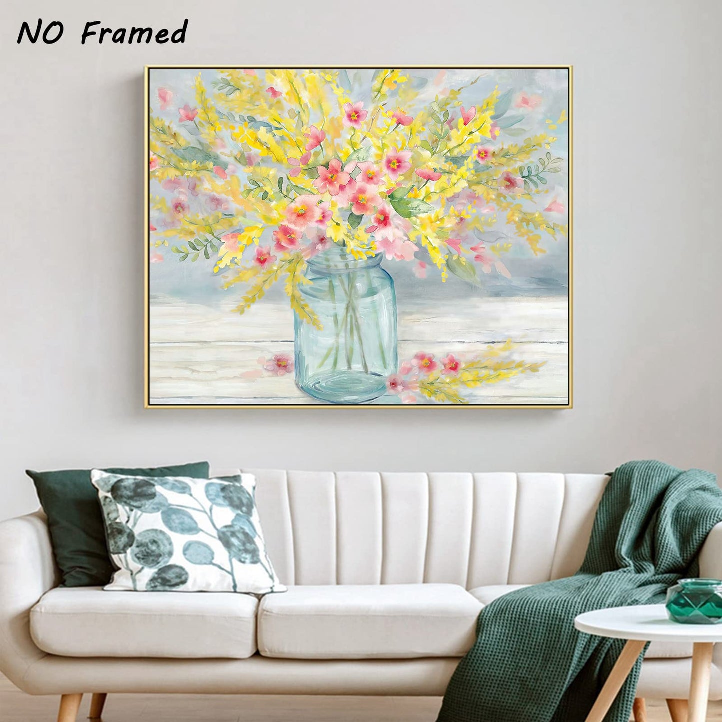 Abstract Pink Yellow Flowers Canvas Wall Art Modern Flower In A Vase Poster Prints Pink Floral Bathroom Wall Decor Rustic Yellow Pictures Painting for Living Room Decor 16x20inch Framelesss Poster