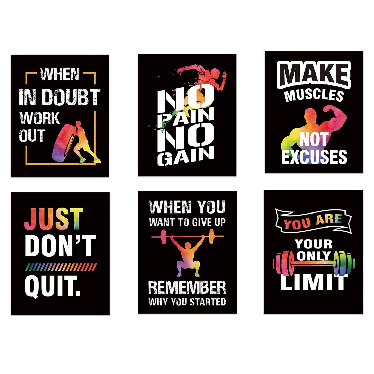 CAKIROTS Gym Decor for Home Gym, Inspirational Workout Room Decor Poster, Motivational Posters for Classroom, Positive Canvas Art Print for Gym (Set of 6, 8X10in, Unframed)