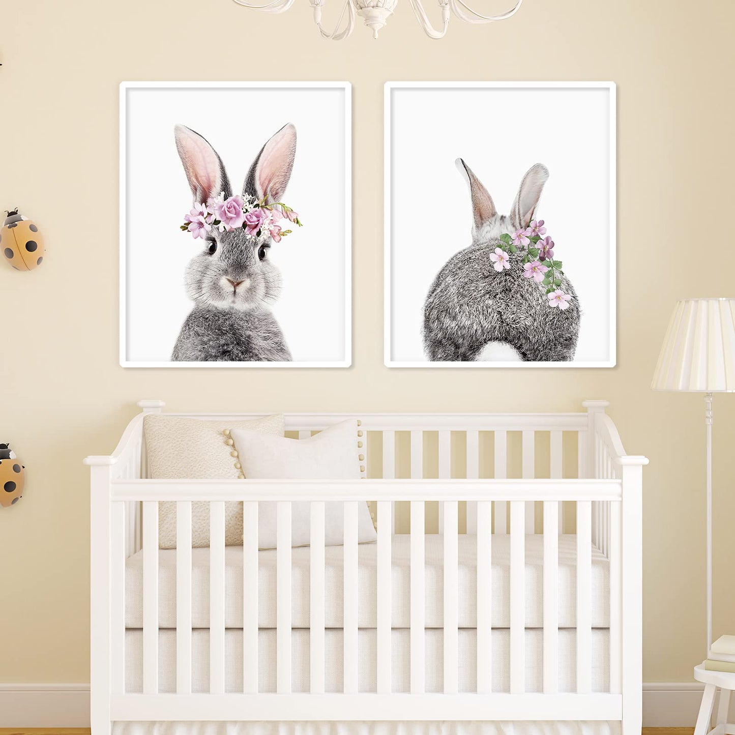 AnyDesign 2Pcs Easter Bunny Wall Art Prints Baby Bunny Rabbit Art Poster Baby Animals Nursery Flower Prints Room Decor Aesthetic for Nursery Wall Kids Bedroom Home Decor (8"x10" UNFRAMED)