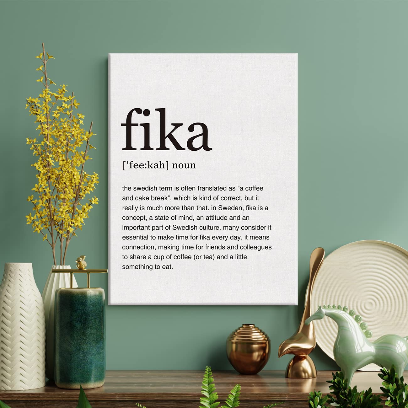 LEXSIVO Fika Definition Print Canvas Wall Art Home Office Decor Modern Minimalist Painting 12x15 Canvas Swedish Poster Framed Ready to Hang Artwork