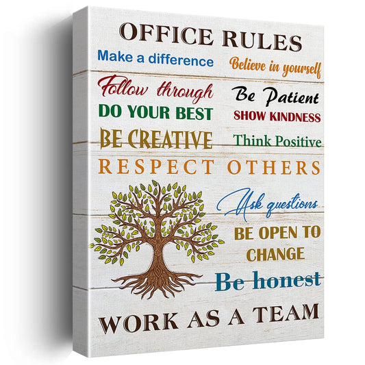 Inspirational Office Rules Quote Wall Art Decor Rustic Teamwork Office Canvas Painting Framed Canvas Artwork Print Poster 12"x15" Decoration for Home Office