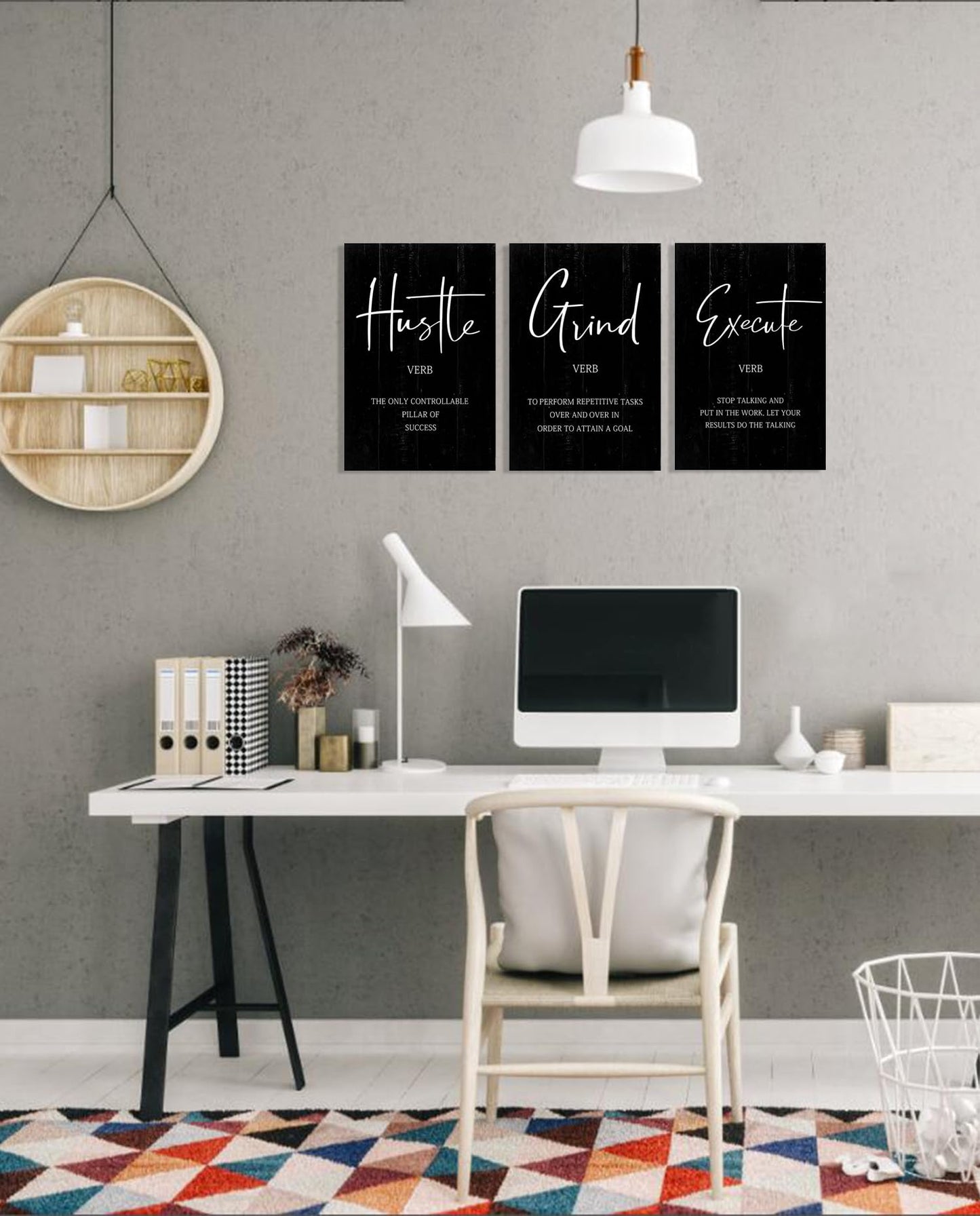 Inspirational Quotes Office Wall Art: Uplifting Motivational Poster Positive Office Decor, 3 Piece Black Picture Inspiring Sayings Prints 8x12”