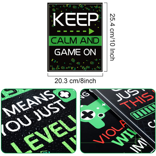 10 Video Game Poster Sign Gamer Art Print Boy Game on Birthday Party Wall Decoration, Inspirational Words Quote Poster 10 x 8 Inch Wall Gaming Art for Kids Boy Bedroom Decor, No Frame (Green)