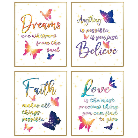 Positive Affirmations Butterfly Wall Decor Poster, Inspirational Quote Wall Decor Art Print, Motivational Saying Colorful Butterfly Art Print, Office Classroom Bedroom Decor For Teen Girls Women