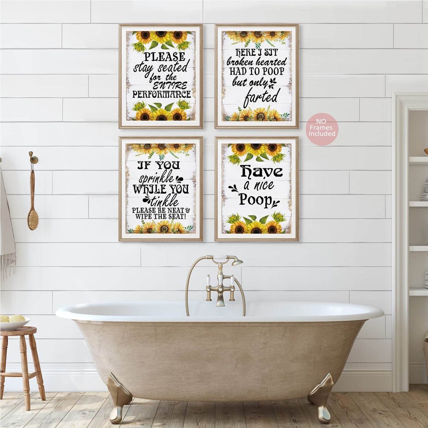 MTL HOE Bathroom Quotes and Sayings Art Prints,Funny Bathroom Rules Wall Decor Poster, Funny Signs for Bathroom, Sunflower Funny Bathroom Wall Art Decor, Set of 4, 8 X 10 in UNFRAMED