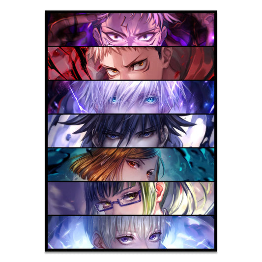 Anime Jujutsu Kaisen Poster Canvas Wall Art Yuji Gojo Satoru Fushiguro Megumi Kugisaki Nobara Print Painting Picture Artwork for Home Room Decoration Boy Gift 12x16in (Unframed, EYES02)