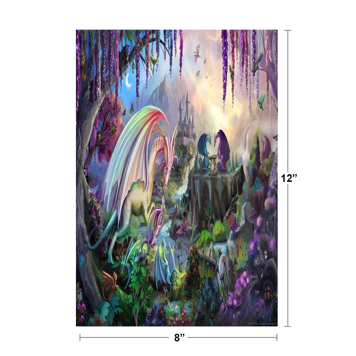 Valley of the Dragon Paradise by Rose Khan Fantasy Poster Beautiful Colorful Dragons In Nature Thick Paper Sign Print Picture 8x12