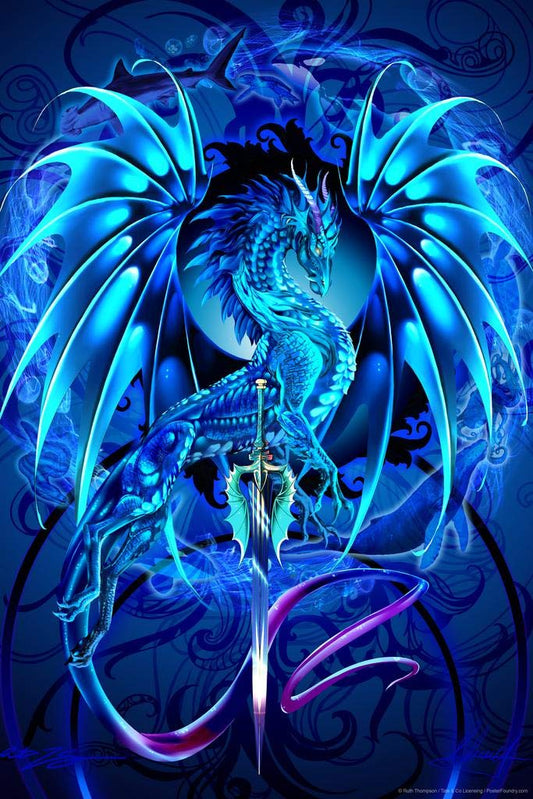 Blue Dragon Dragonsword Seablade Ruth Thompson Fantasy Poster Nina Nylander Knight Sword Thick Paper Sign Print Picture 8x12
